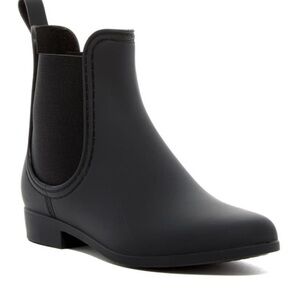 Jeffrey Campbell Stormy Chelsea Black Almond Toe Rubber Rain Boots